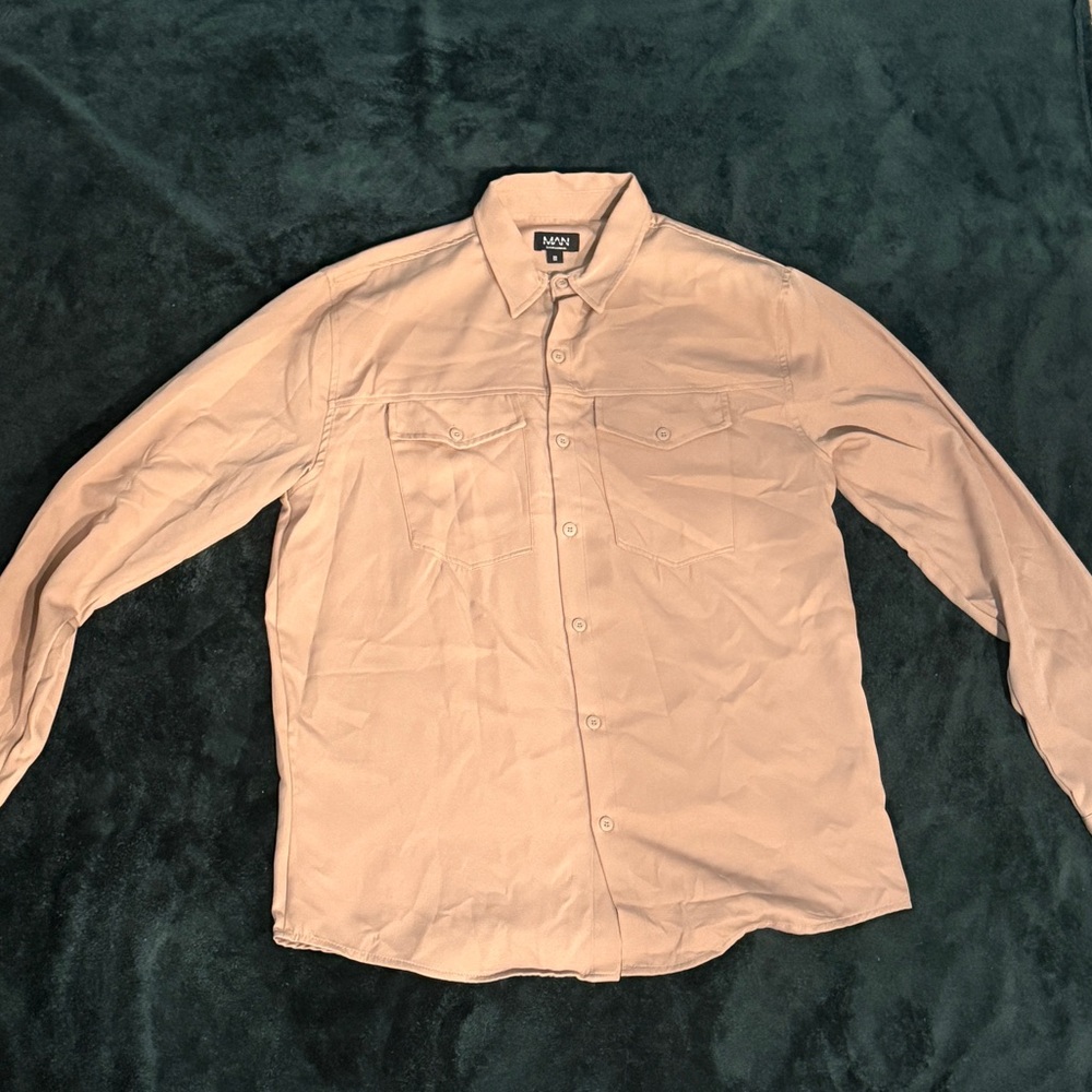 Boohoo Mens Casual Button Down Shirt in Light Tan